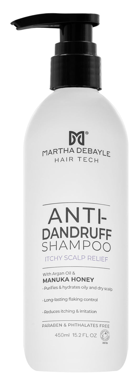 Martha Debayle Shampoo Anti-Caspa. Con Piritionato de Zinc, Miel de Manuka y Aceite de Argán, 450 ml.