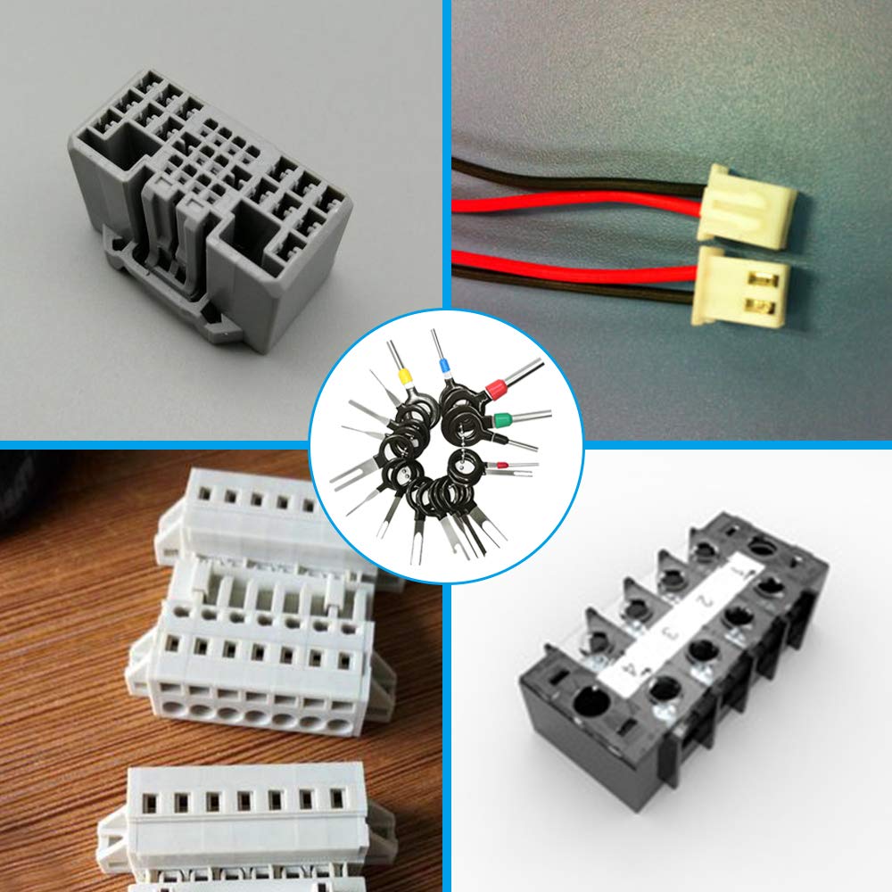 Herramientas de extracción de terminales de pines de 18 piezas con crimpadora de terminal de barril abierto, extracción de terminales automáticas findTop y crimpadora de terminales de 24-14 AWG para pin de terminal de conector de cable automático para aut