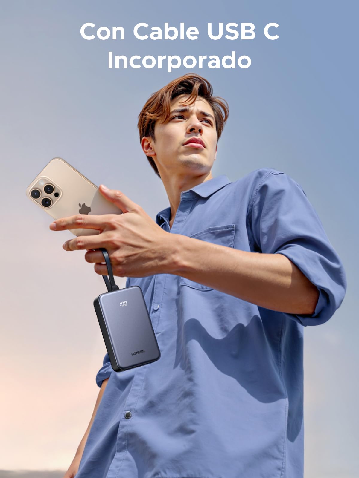 Cargador Portátil UGREEN 20000mAh Negro con Cable USB C y Carga Rápida