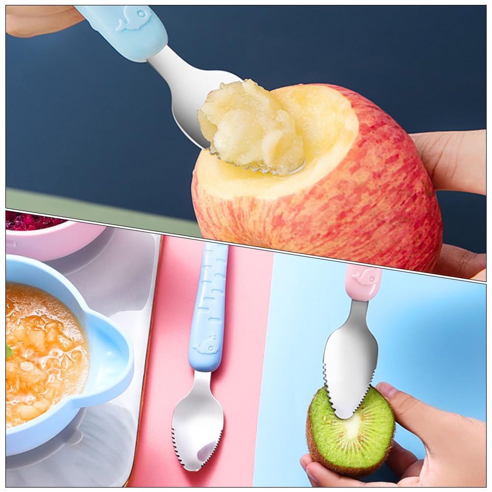Hemoton Cuchara de cena de acero inoxidable 304, espátula de doble cabeza, cuchara de alimentación para bebés, espátula para bebés, cuchara complementaria para alimentos para bebés, cuchara para bebés