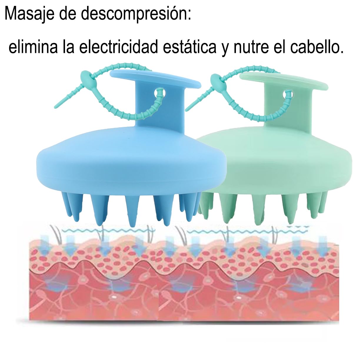 Masajeador de Cuero Cabelludo Cepillo de Silicona Azul para Uso Seco y Húmedo con Cerdas Suaves para Hombre y Mujer