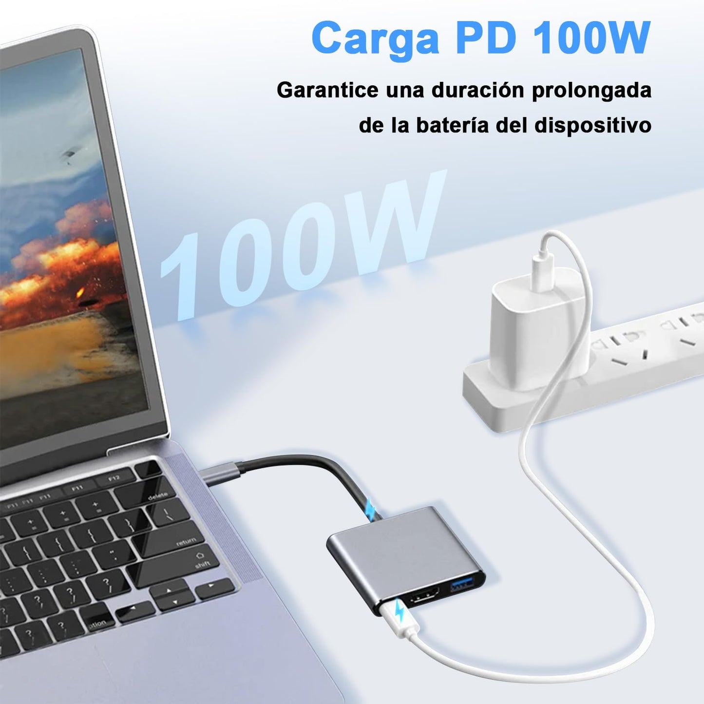 Adaptador USB C a HDMI Soralek 4K con Hub USB C 100W PD en Gris para MacBook, iPad y Tablets