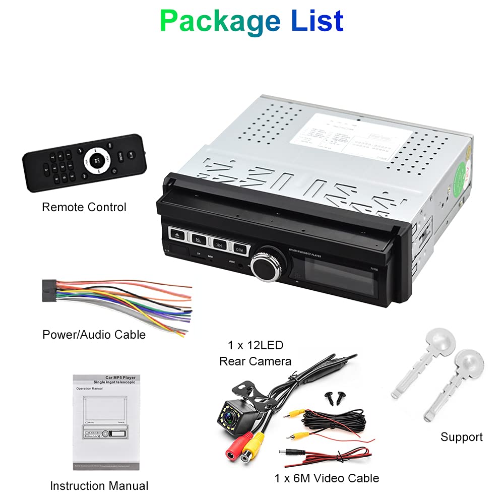 Hikity - visualización táctil de un solo din, estéreo para coche, visualización táctil de 7 pulgadas, estéreo automático con radio FM, Bluetooth, enlace de espejo, EQ, entrada USB/TF/AUX, SWC, cámara