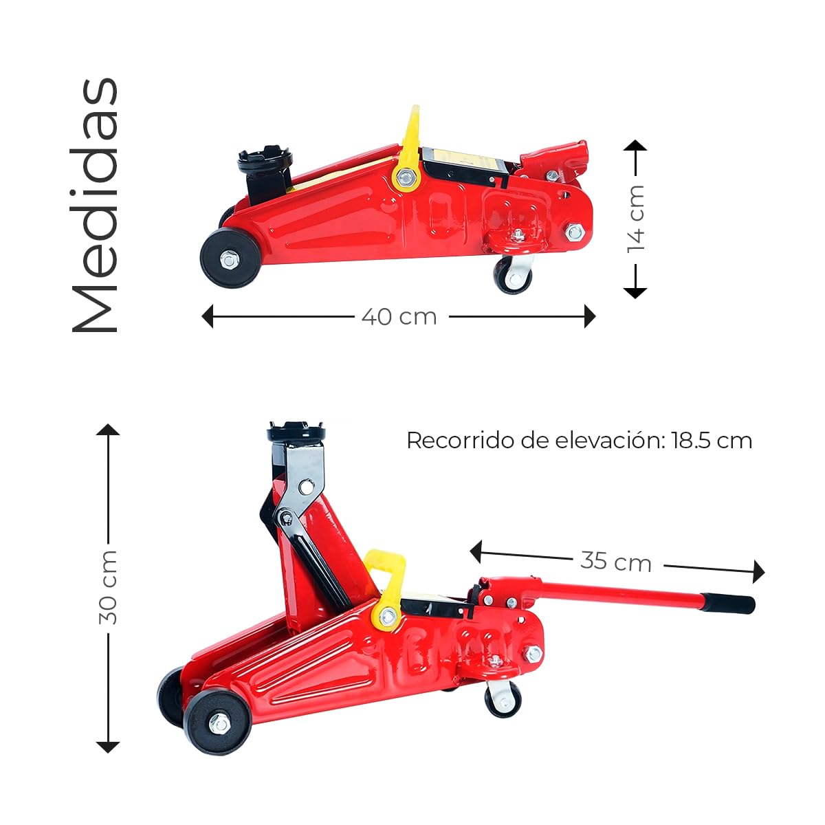 Gato Hidráulico RagaBasics Rojo de Acero Inoxidable con Seguros de Llantas y Agarradera Portátil