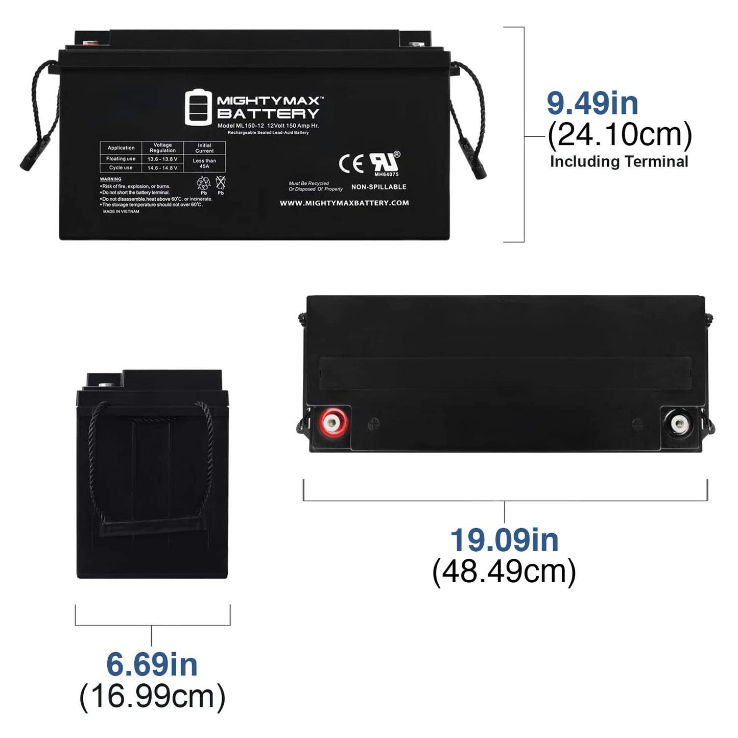 Batería Recargable SLA AGM Mighty Max Battery ML150-12 Negra 12 Voltios 150 AH Terminal Interno