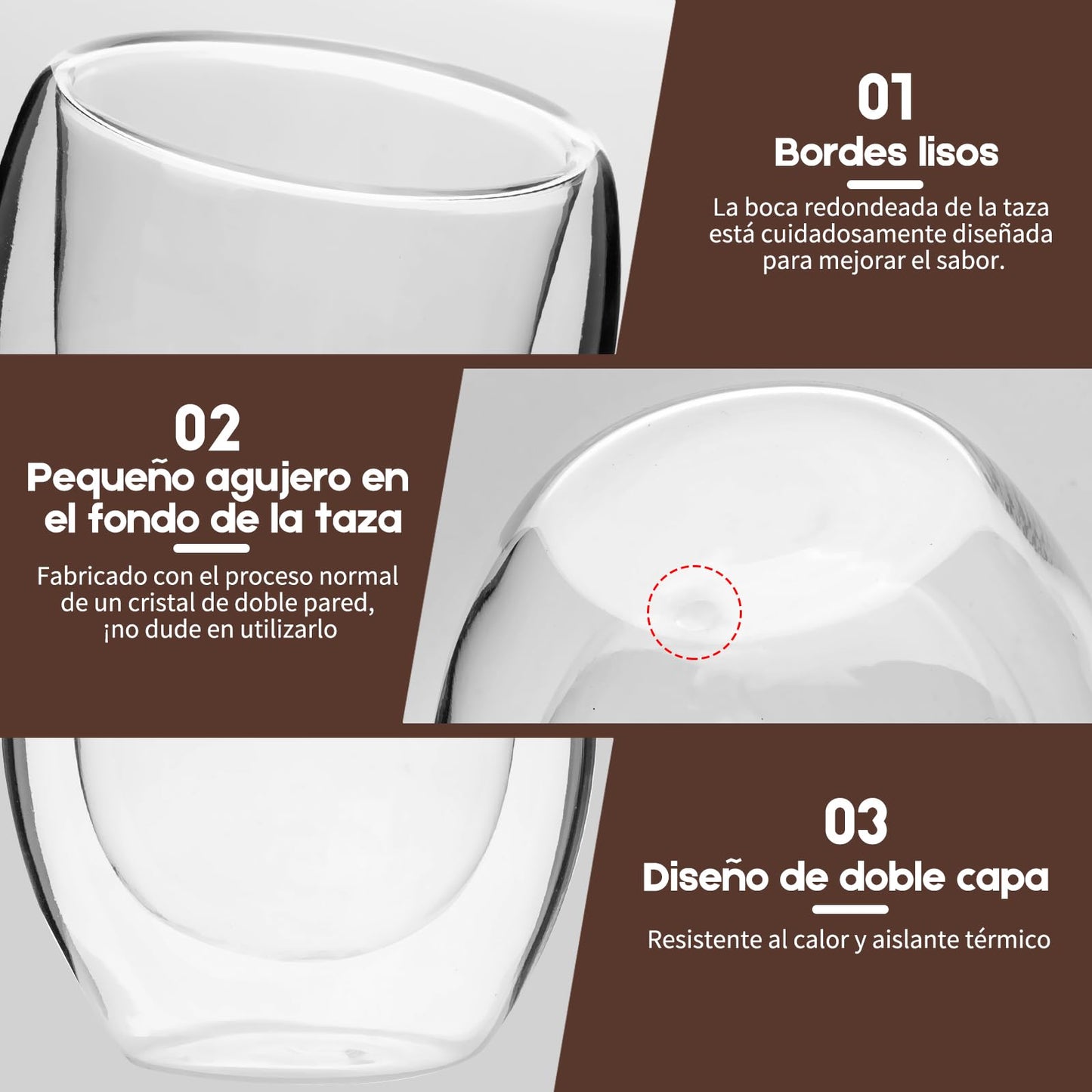 FAMILUCKY-6 Pcs 80ml Tazas de Café de Doble Vidrio, Vasos para Café de Doble Pared de Vidrio Tèrmico Borosilicato, Taza de Café Pequeña de 80 ml, Apto para Capuchino, Espresso, Té, etc