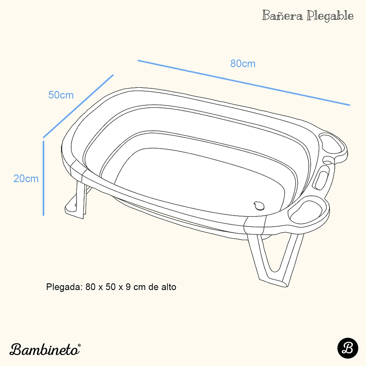 BAMBINETO Bañera plegable para bebé con cojín antideslizante MEDIANA