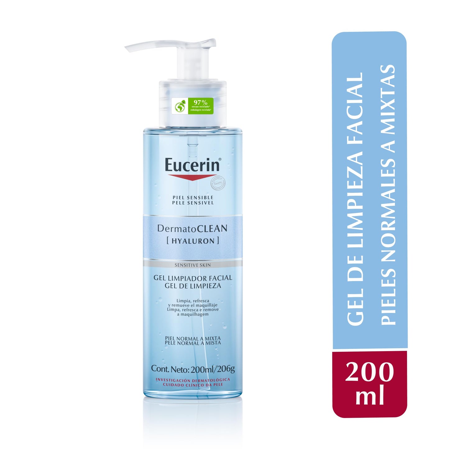 Eucerin Gel Limpiador Facial DermatoClean para piel normal a mixta, 200ml, empaque puede variar