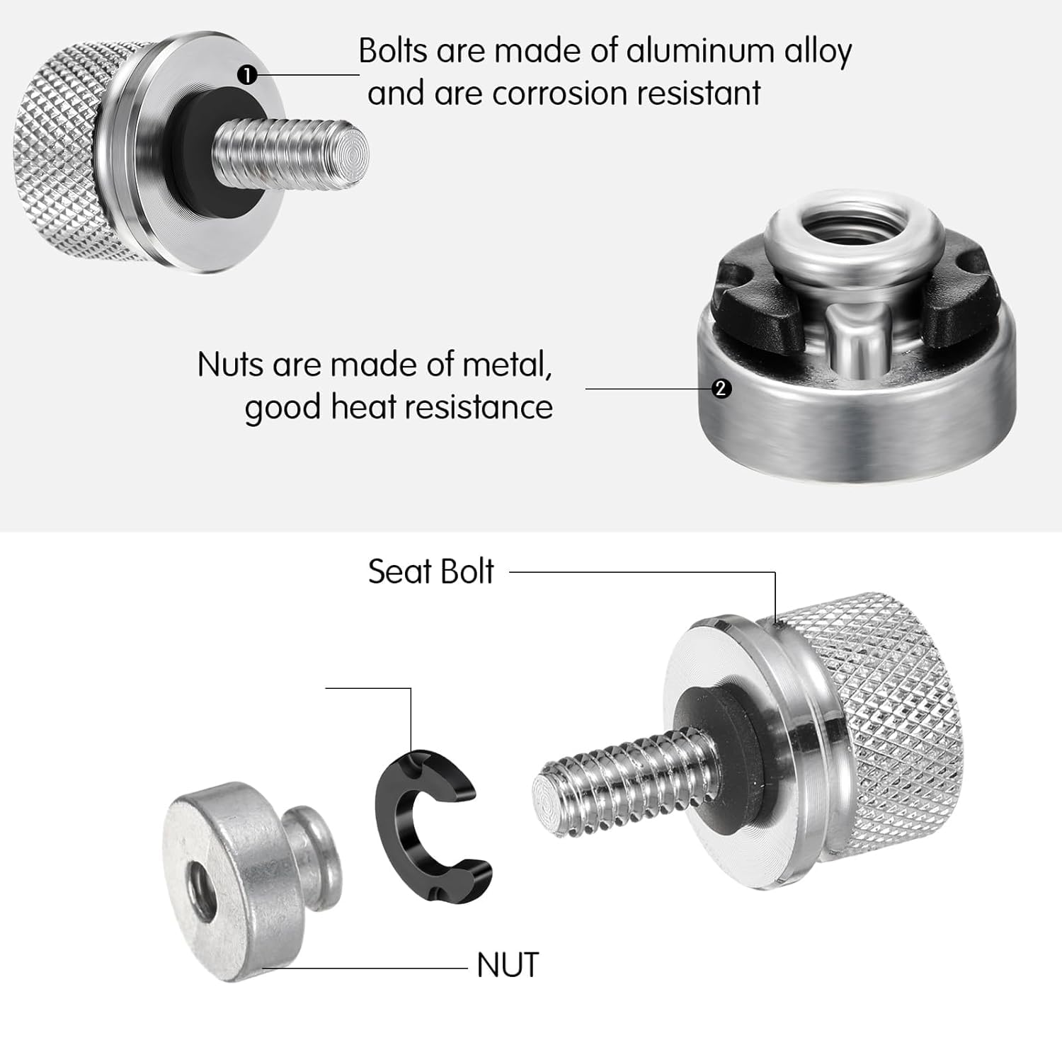 Juego de 2 Tuercas WADY Plata Compatible con Harley-Davidson Sportster y Softail Touring Dyna