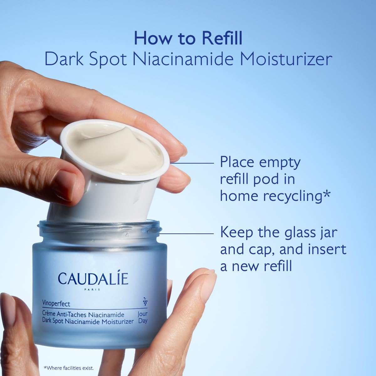Caudalie Vinoperfect Hidratante con Niacinamida Anti Manchas, Envase Recargable - 50 mL