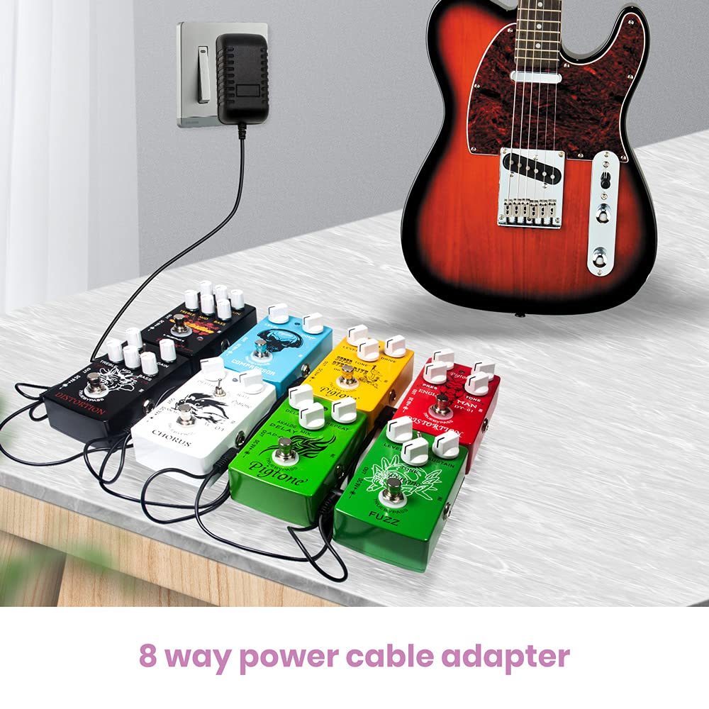 Adaptador de Fuente de Alimentación Pigtone 9V Negra Punta Negativa para Pedales de Guitarra