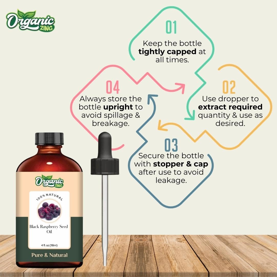 Organic Zing Black Raspberry Seed (Rubus Occidentalis) Oil | Pure & Natural Carrier Oil for Skincare and Hair Care - 118ml/3.99fl oz