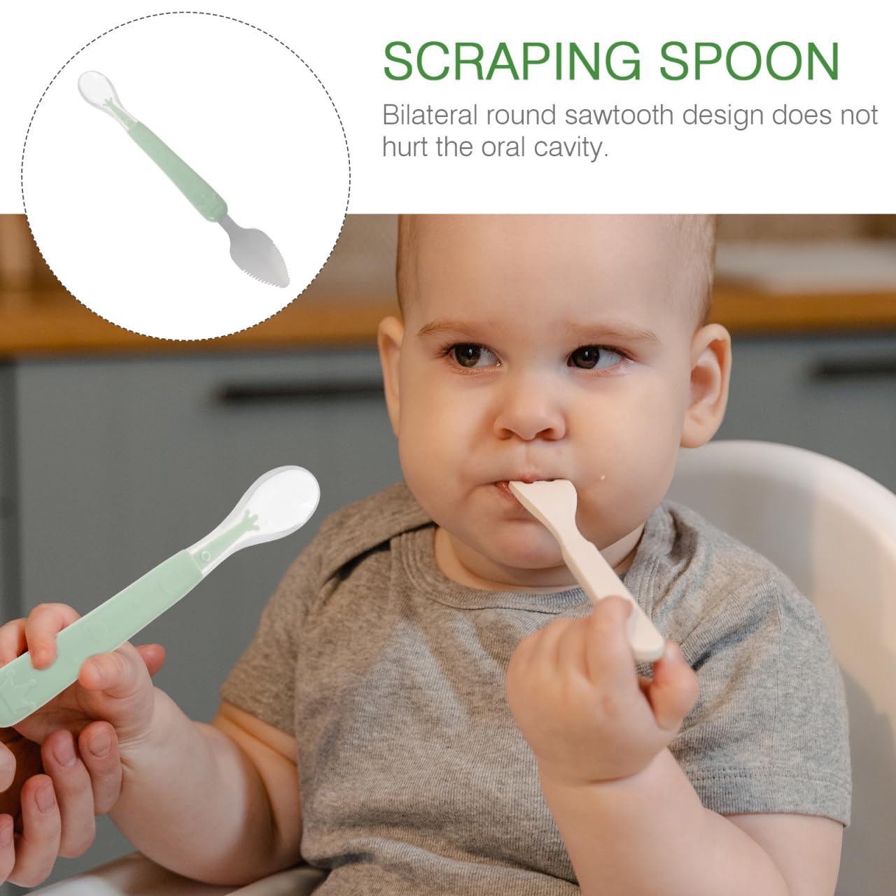 Ipetboom 1 Cuchara Para Pomelo Cuchara Con Borde Dentado Cuchara Para Cuchara Dentada Raspador De Raspador De Comida Para Bebé Cuchara Para Comida De Bebé Verde