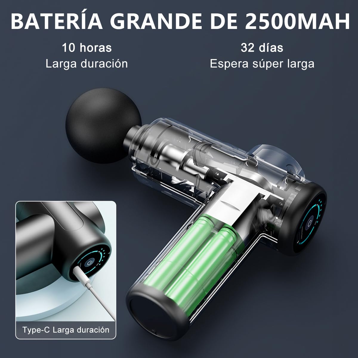 RONSXY Pistola de Masaje Muscular con 4 Cabezas y 6 Velocidades Ajustables, Masajeador Eléctrico Profundo y Portátil de Mano para Relajar Los Músculos y Aliviar el Dolor