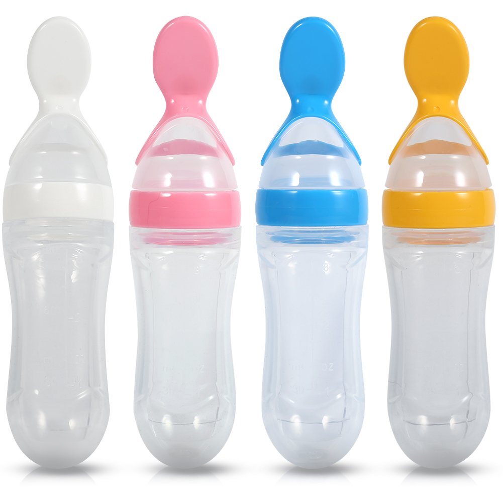 Alimentador de Alimentos para Bebés, Biberón de Silicona Exprimible de Dibujos Animados con Cuchara Dispensadora para Bebés, Bebés(#4)