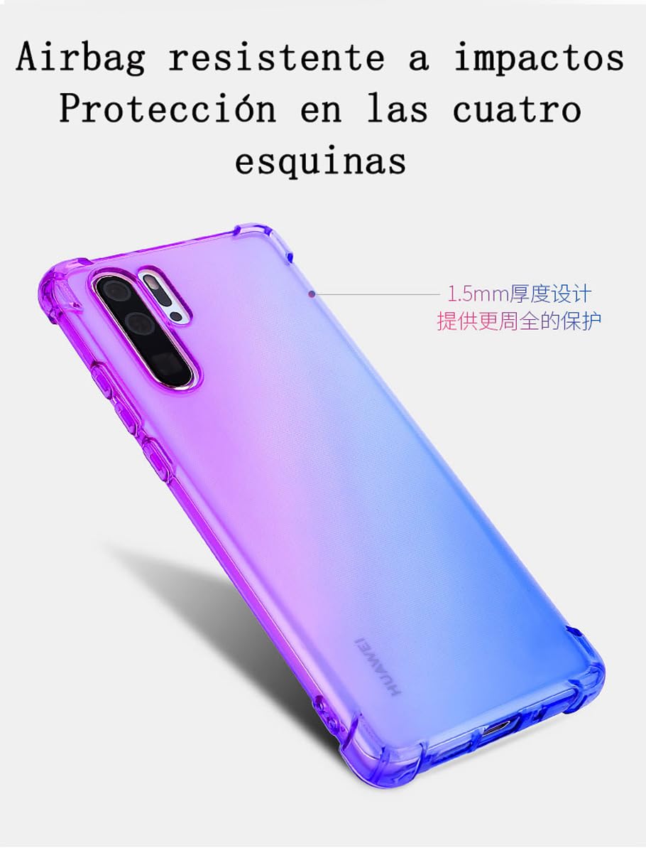DABUNA Funda para Huawei P30 Pro Case Uso Rudo,Transparente Colores Degradados Protectora de Cámara Anticaída Carcasa Bumper(Púrpura Azul)
