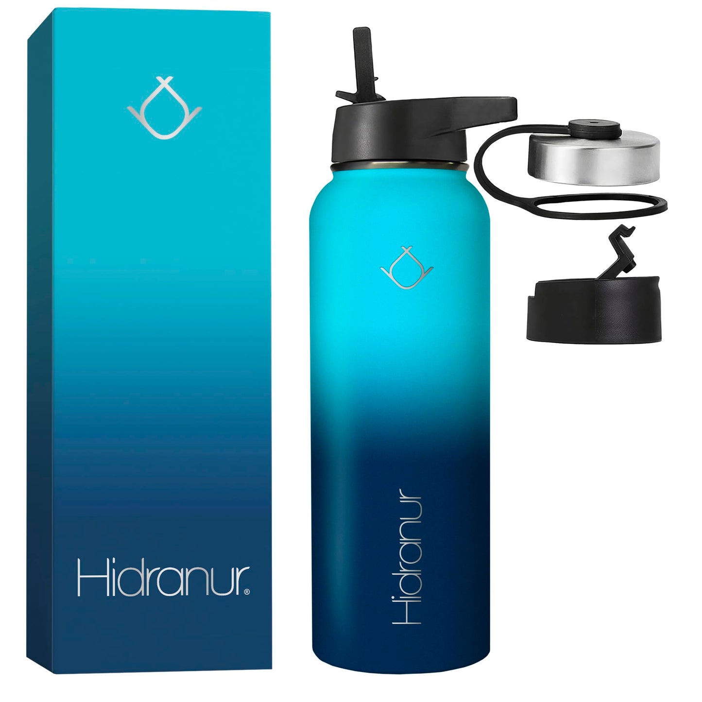Hidranur Termo de Acero Inoxidable Doble Aislamiento Térmico, Termo Para Café 40 oz (1182.94 ml), 3 Tapas Herméticas, 2 Popotes, 24 Hrs de Agua Caliente y Fría (Verde, 40 Oz (1182.94 ml))