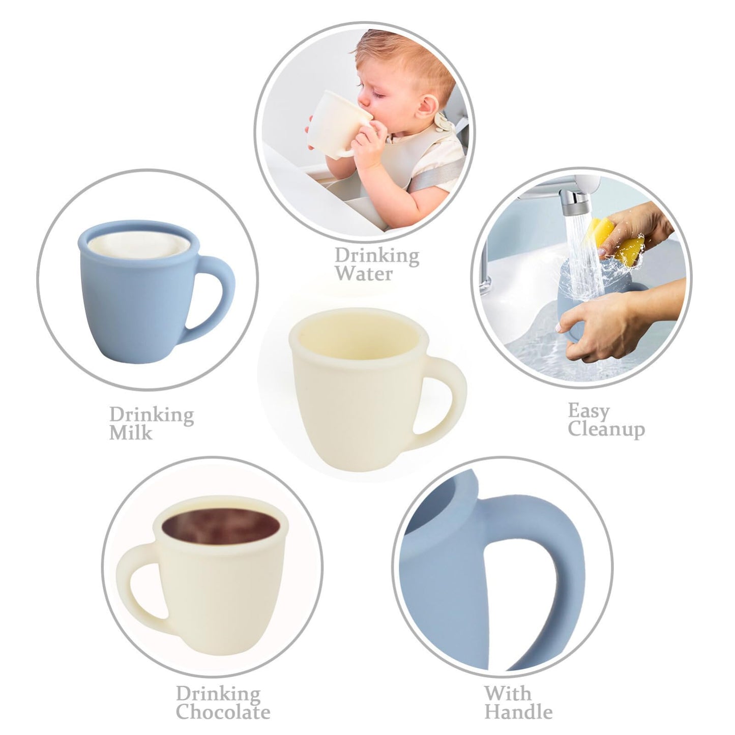 Vemolea Vaso de Silicona con Asas para bebés, para niños pequeños y niños pequeños, Vaso de Aprendizaje Abierto para Mayores de 6 Meses, 113 g (Juego de 2) (Rosa y Verde)