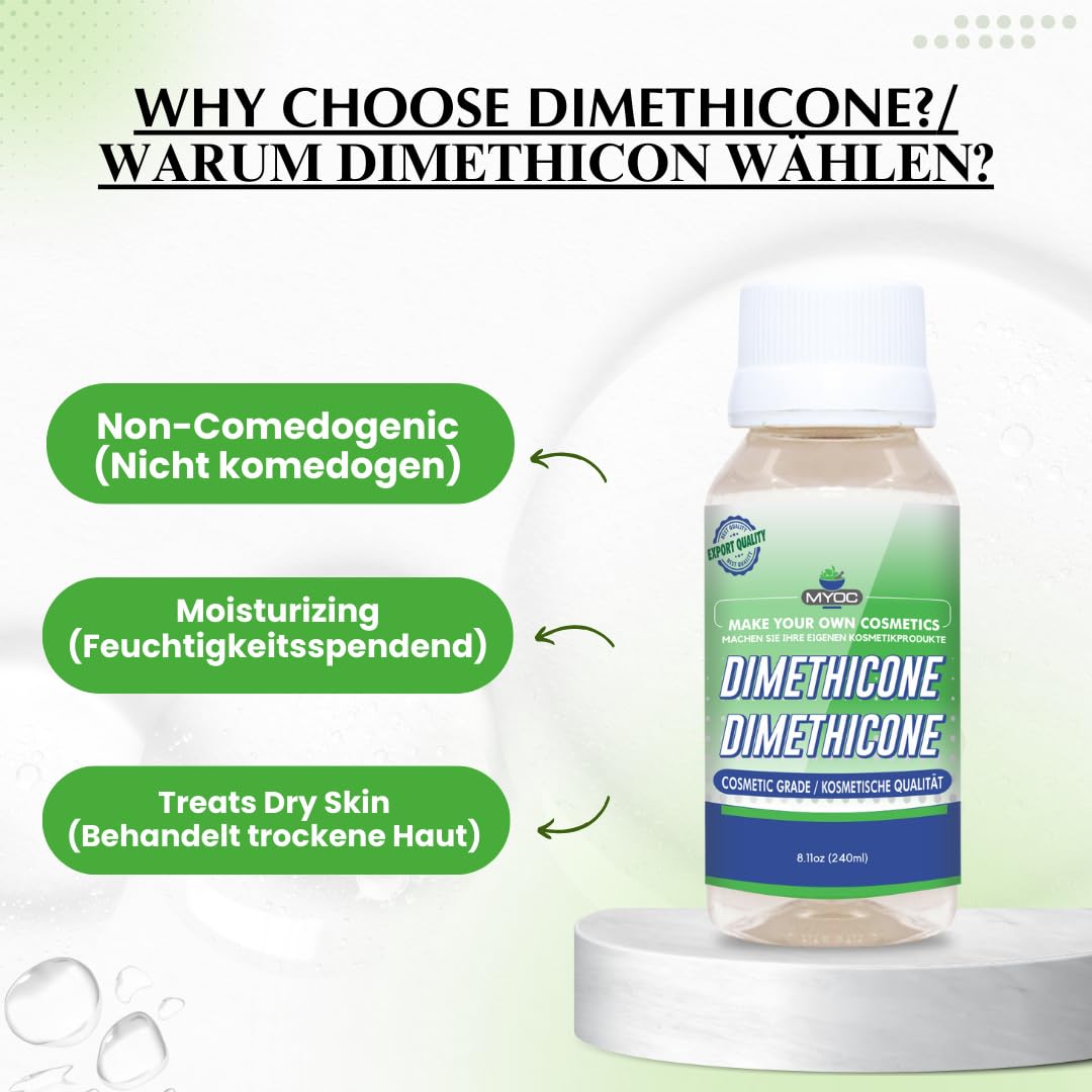 Myoc Dimethicone – Cosmetic Grade | Silicone-Based Emollient for DIY Skincare, Haircare & Personal Care Formulations | 8 FlOz / 240ml