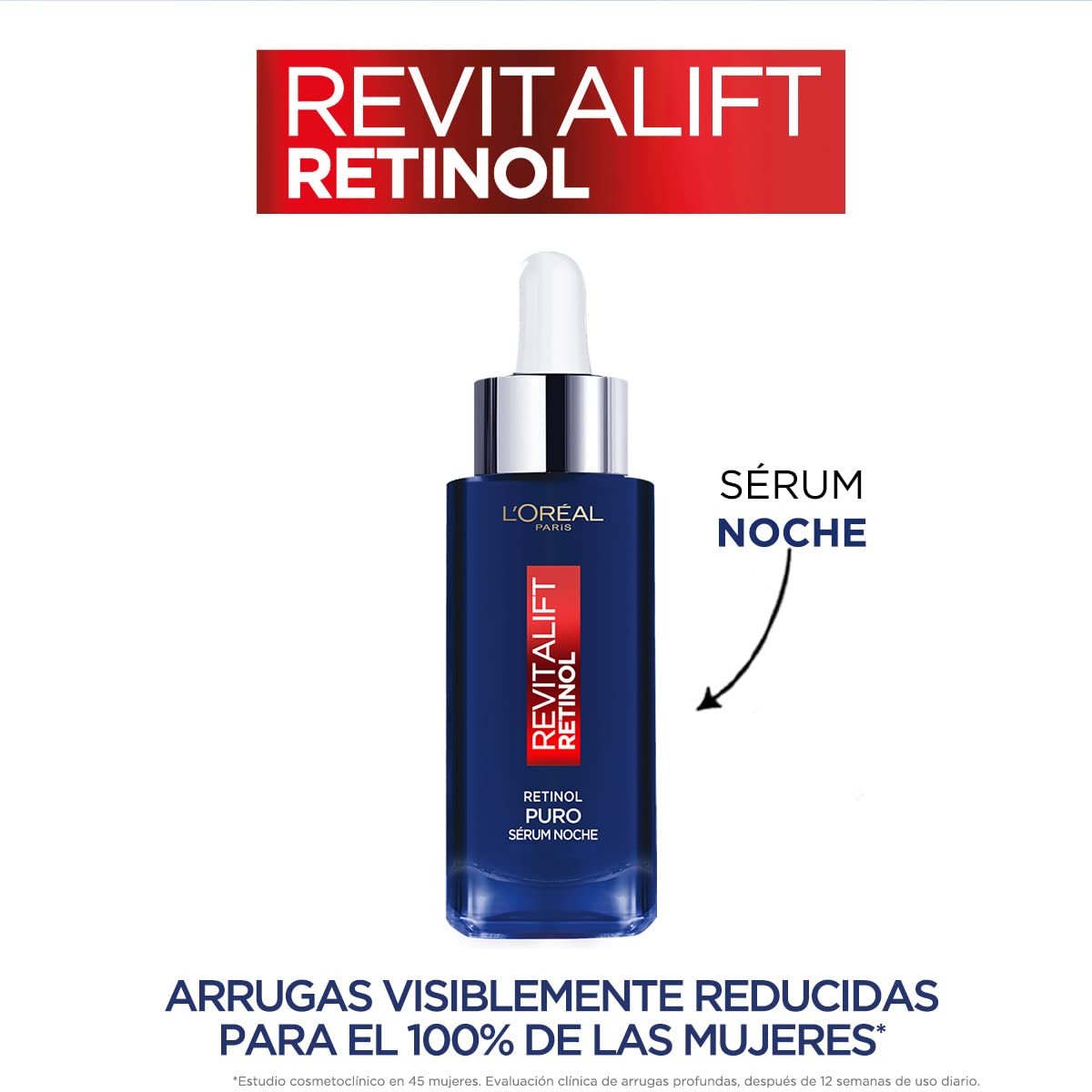 L'OREAL PARIS Kit 2 pack sérum Revitalift Retinol puro anti-arrugas 30ml,Blanco + Crema para ojos anti-líneas de expresion Revitalift Ácido Hialurónico de L'Oréal Paris, 15 ml