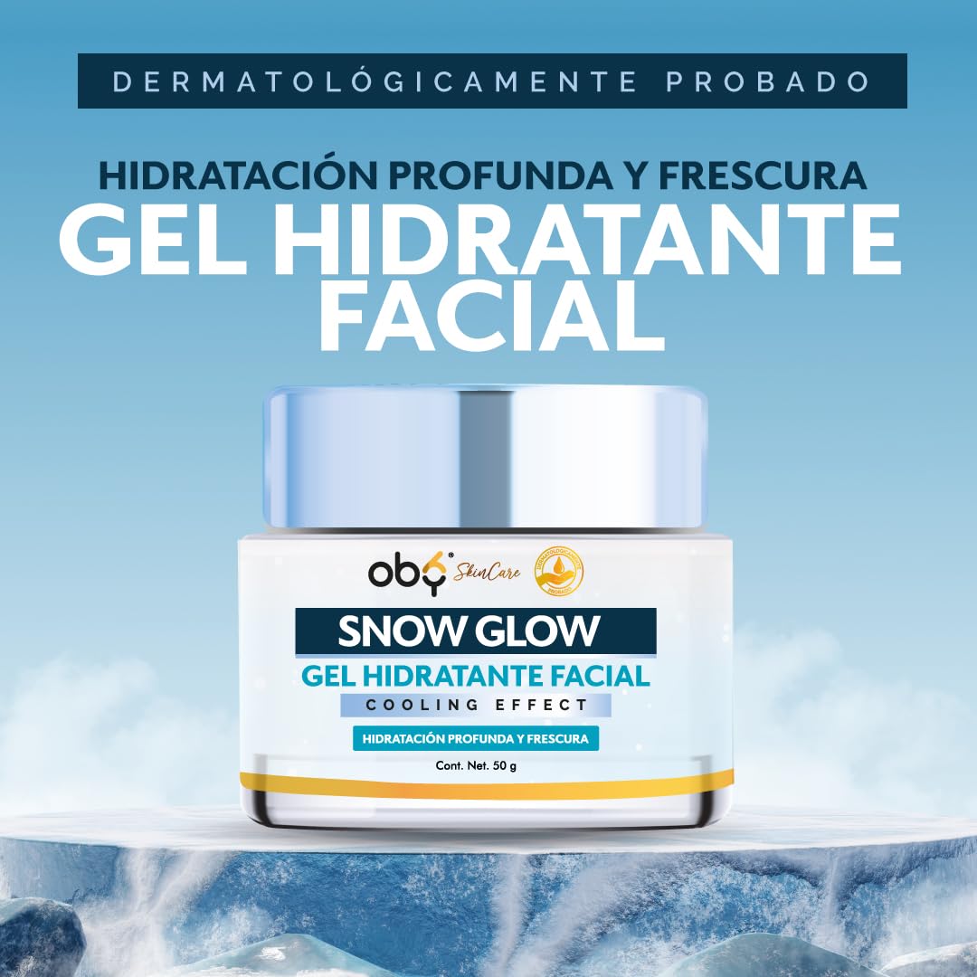 Oby Gel Hidratante Facial Con Acido Hialuronico, Rosa Mosqueta, Retinol, Vitamina E, Colageno, Vitamina B7. Efecto Frio | Oby Snow Glow Skin Care