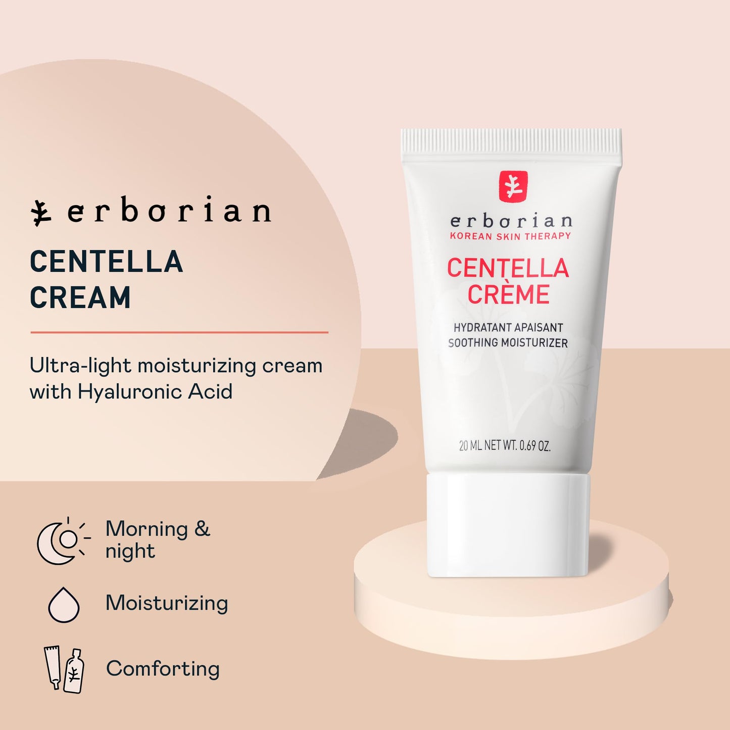 Erborian – Centella Cream with Centella Asiatica and hyaluronic acid - Soothing Moisturizer - Korean Skincare - Anti-rednesses - 20 ml
