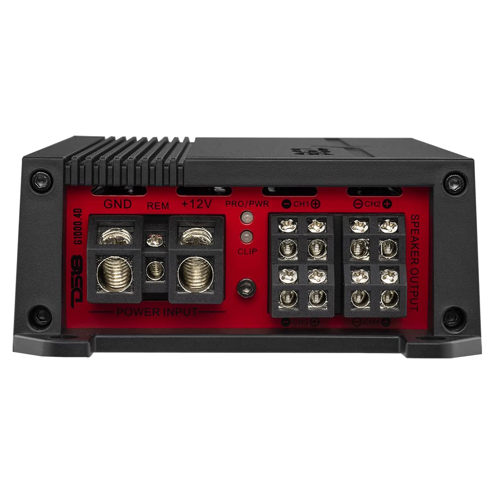 Amplificador de Coche DS18 Gen-X Rojo Clase D 4 Canales Compacto 1000 Vatios 2/4 Ohmios Estable y Puenteable