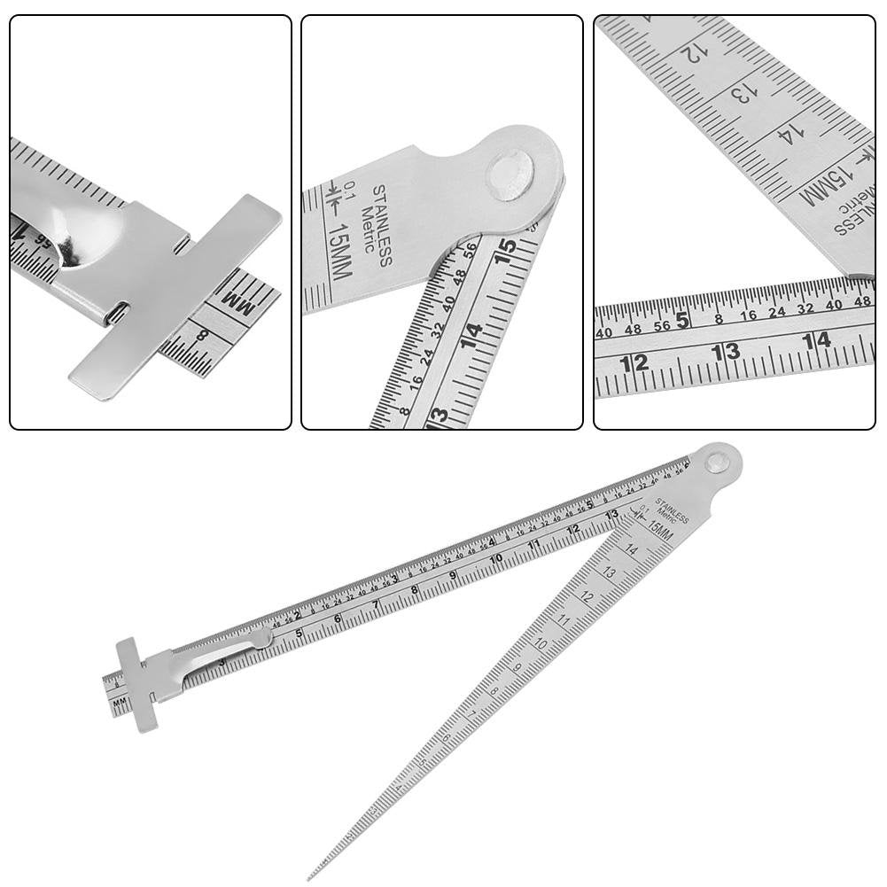 Calibrador cónico Profundidad del orificio de separación Medidor 3 en 1, Escala de apertura Medidor de acero inoxidable de 0,3 mm-15 mm, Medidor de separación de la cuña métrica de 0,1-15 mm, Regla d