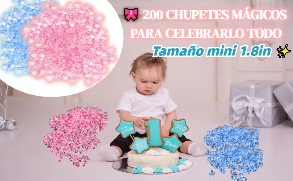 Chupetes Acrílicos Fiesta Bebé Rosa Decoración para Bautizo
