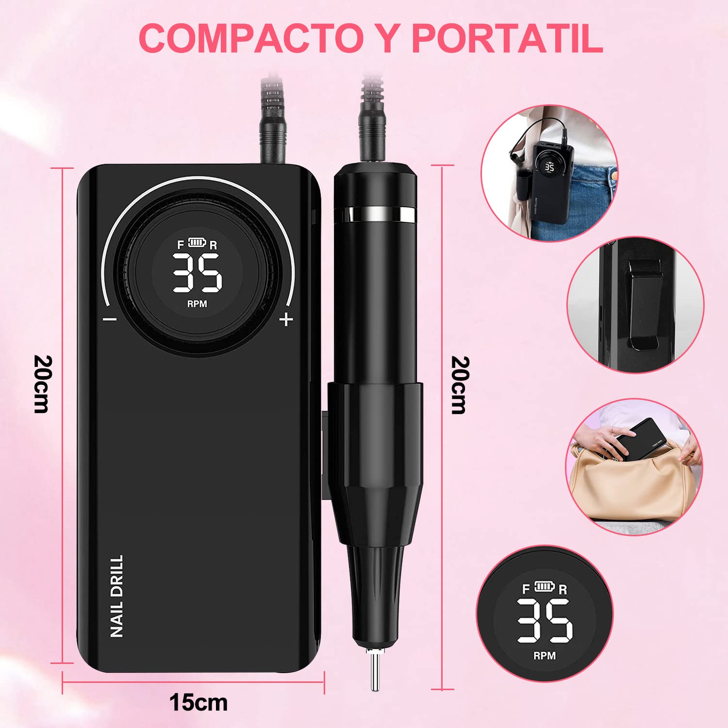 Pulidor de Uñas Eléctrico 35000 rpm | Kit Profesional con 6 Accesorios