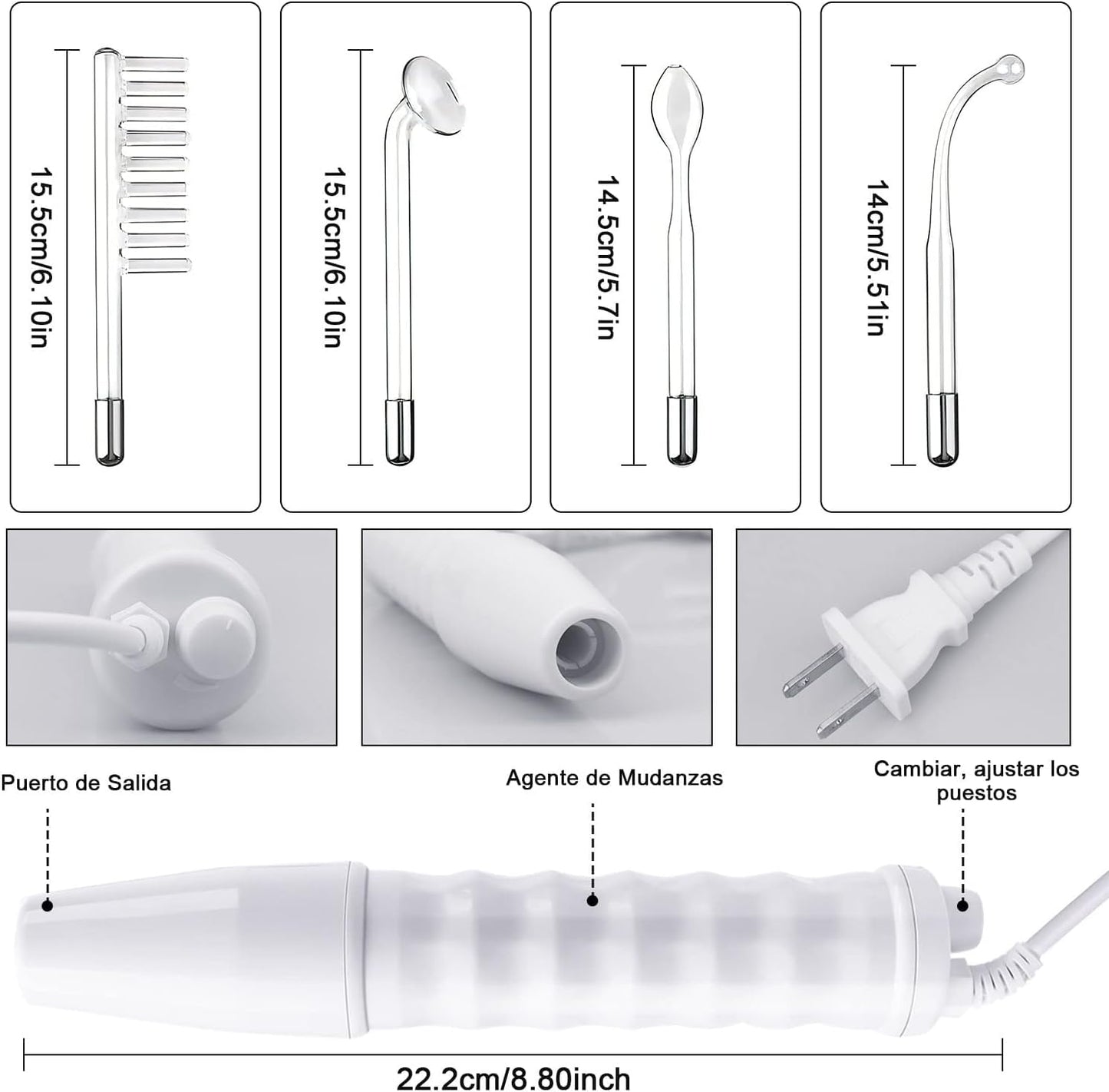 Alta Frecuencia Facial,Radiofrecuencia Facial Corporal de Portátil Con 4 Varitas de Neón Diferentes,Estiramiento de la Piel,Antienvejecimiento,Reducción de Arrugas/Ojeras/Imperfecciones (Luz Violeta)