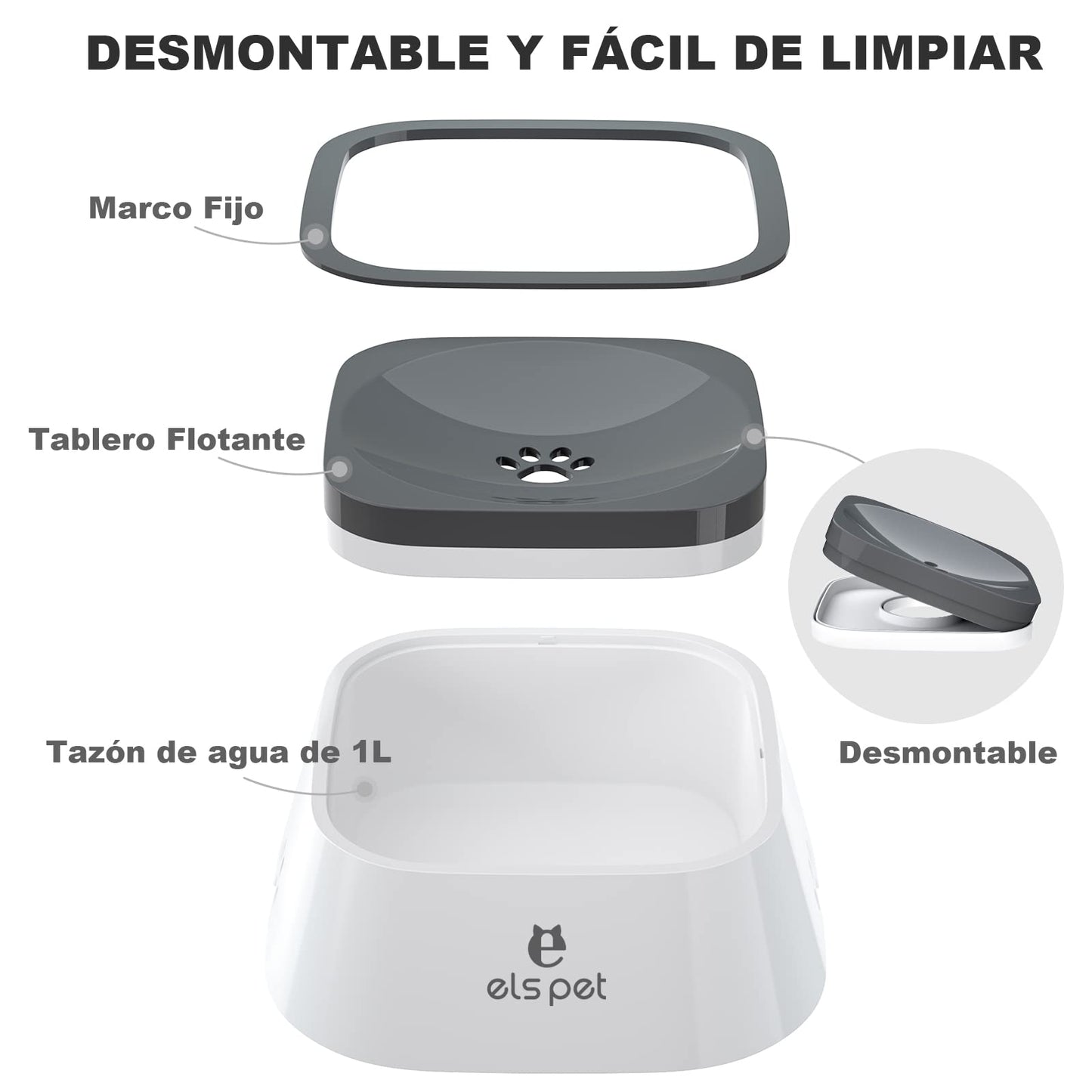 ELS PET Cuenco para Perros sin derrames, Cuenco de Agua para Mascotas, sin Goteo, alimentador de Agua Lenta para Gatos, dispensador de Agua para Mascotas, Cuenco de Agua de Viaje de 35 onzas