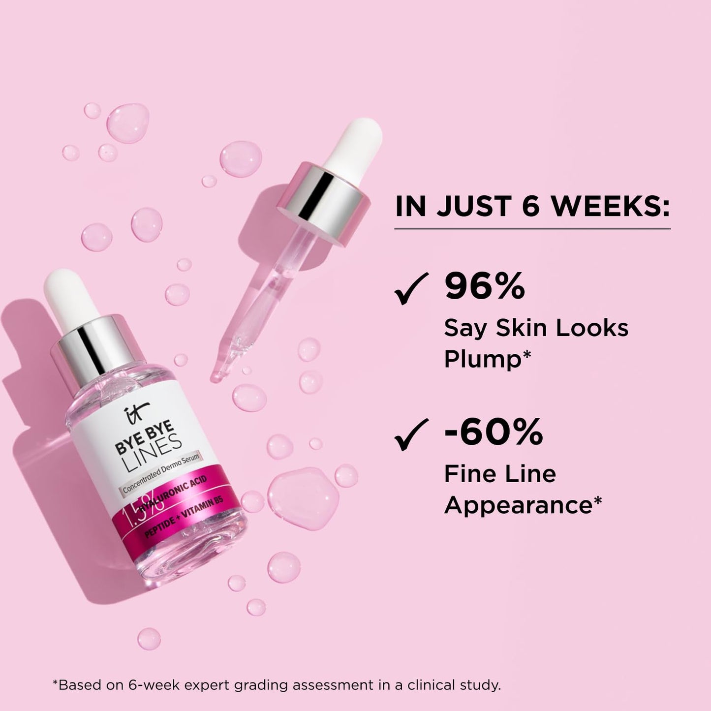 It Cosmetics Bye bye lines, Serum, Suero con Ácido Hialurónico, Reafirma Visiblemente la Piel y Suaviza las Líneas en 2 Semanas, Con Péptido + Vitamina B5, 30 ml