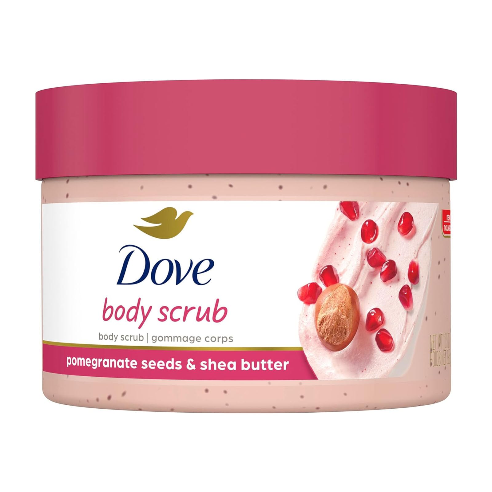 Dove, Exfoliating Body Polish, Pomegranate Seeds and Shea Butter, Exfoliante Corporal, Granada y Manteca de Karité, Piel Suave y Sedosa, Sin Sulfatos, 298 gramos