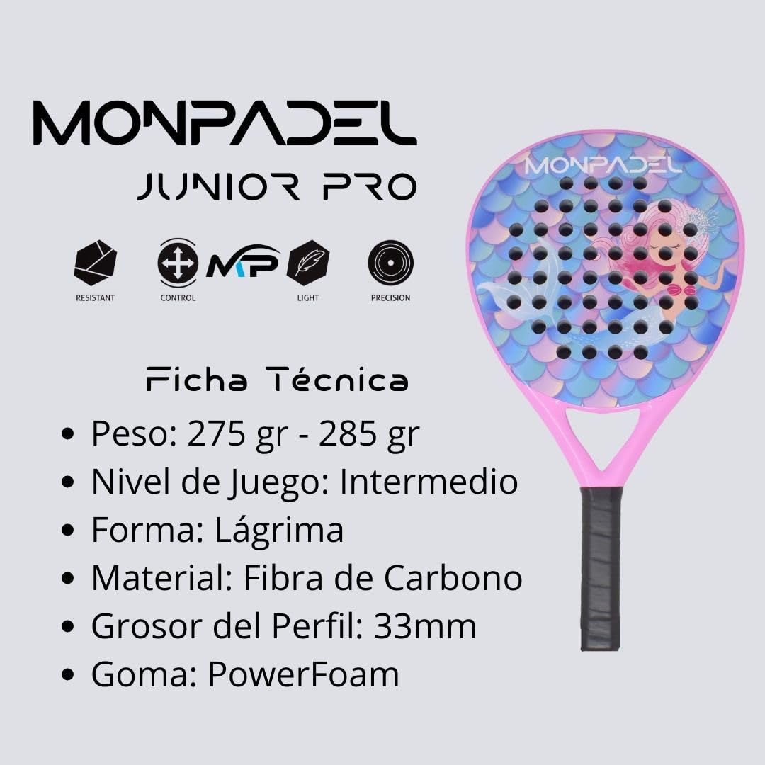 Raqueta Pádel MonPadel Sirena Eva Soft Carbon para Niña Junior