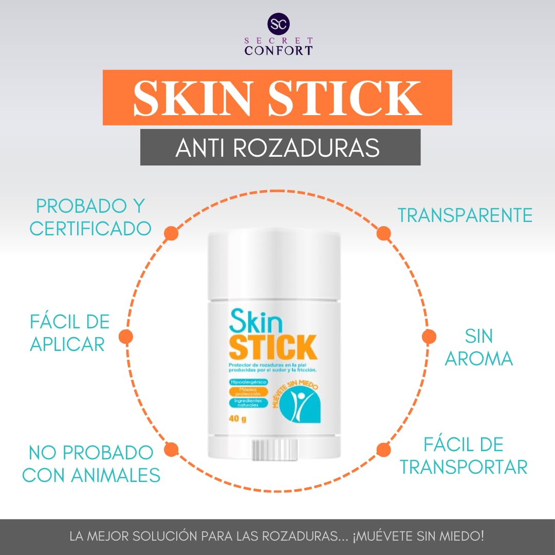 Skin Stick - Skin Roll - Protector de Rozaduras para todo el Cuerpo - Antirozaduras para Piernas, Muslos, Entrepierna, Pezones, Pies, y fricción general - Body Anti Chafe 100% Natural