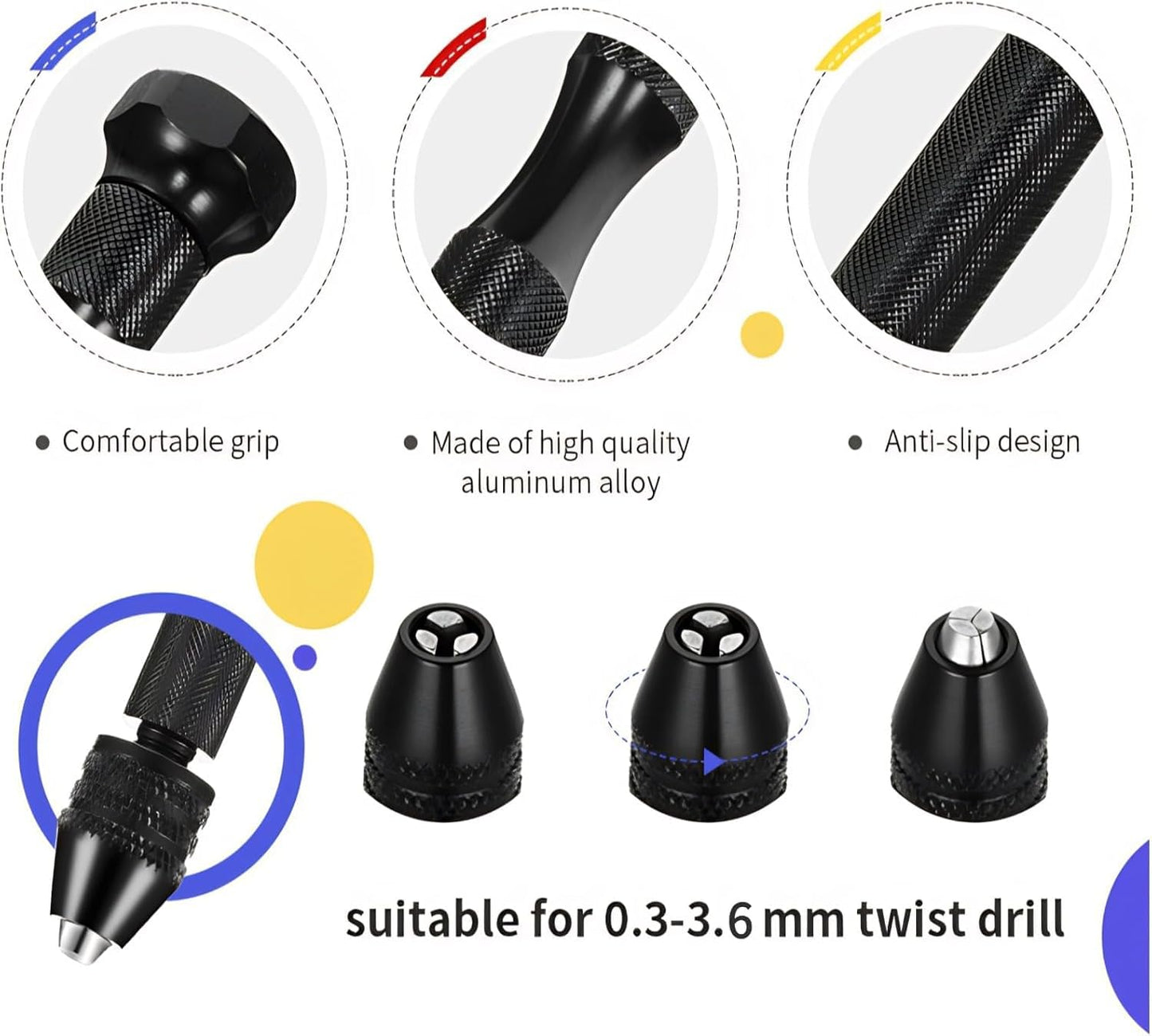 Juego de taladro de mano con tornillo tornillo con 25 puntas torcidas, mini herramientas giratorias micro ideales para modelos y pasatiempo,Taladro manual,Taladro mano,Juego brocas(negro)