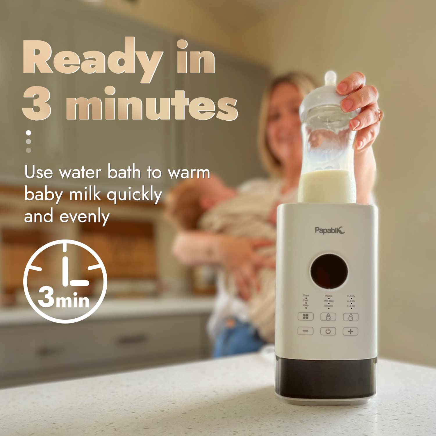 Calentador de Biberones Papablic Pro Blanco con Sistema de Prevención del Sobrecalentamiento y Temporizador Digital