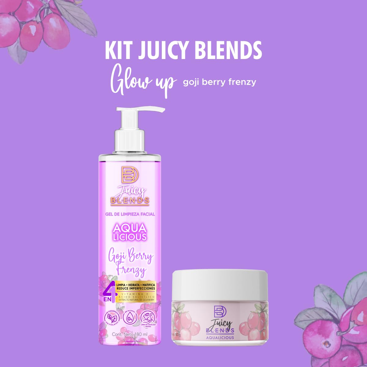 Kit Blends Juicy Glow Up Goji Berry Frenzy Cuidado Facial - Gel de Limpieza + Gel Hidratante