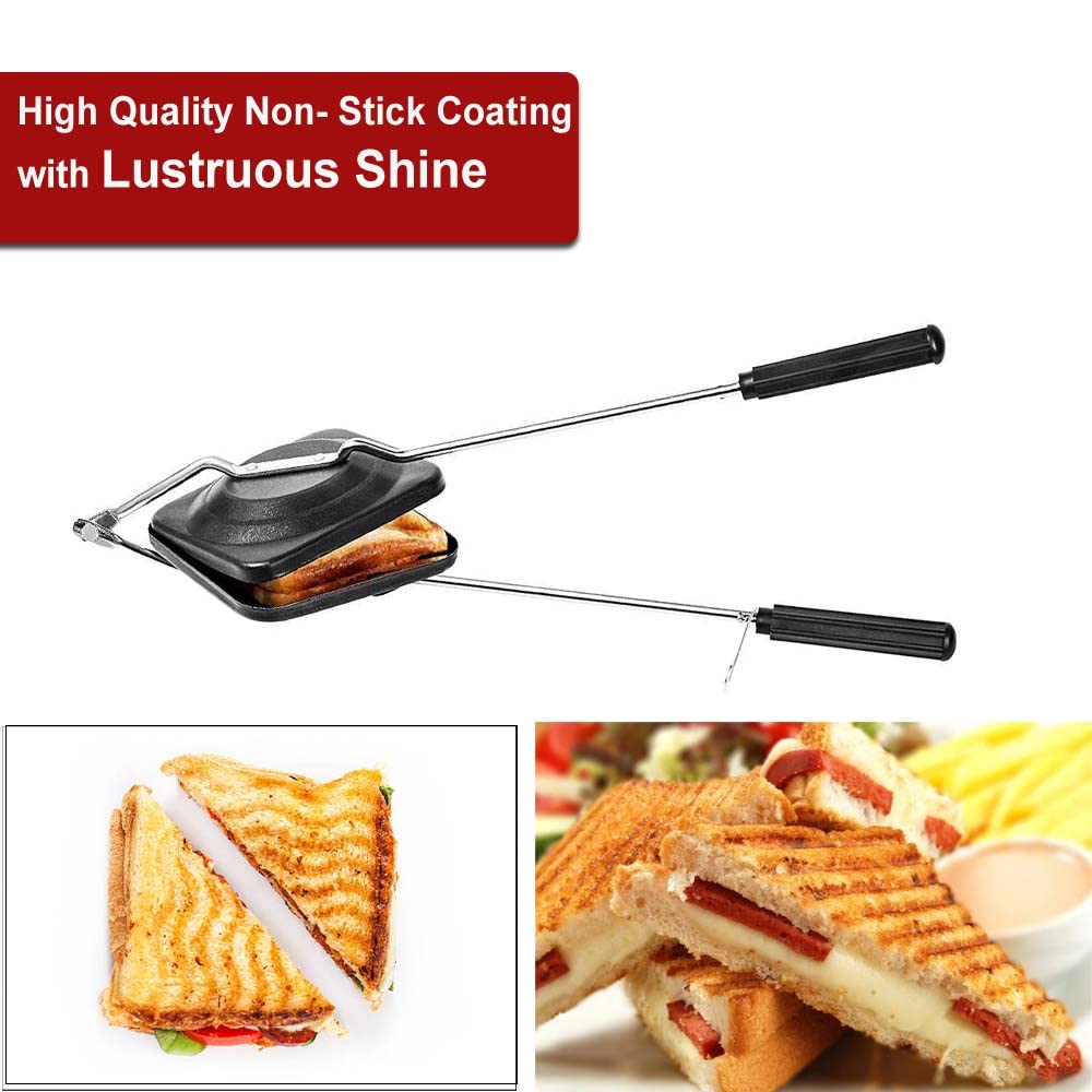 AnNafi® Sandwichera | Parrilla de prensa de sándwiches para gas y estufa, sartén antiadherente para sándwiches de queso a la parrilla calientes y crujientes y cubano, platillo volador de hierro fundido fácil de usar para fogatas exteriores