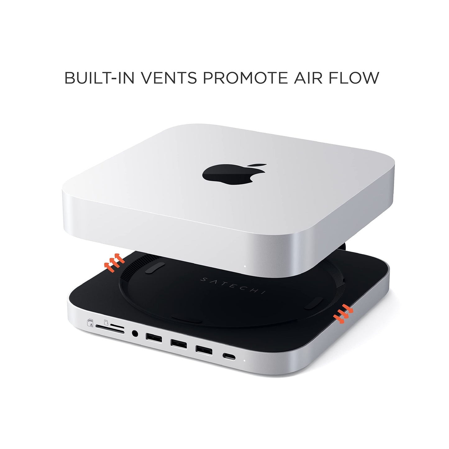 Satechi Hub USB C - Soporte y Hub de Aluminio Tipo C - Puerto de Datos USB-C, lectores de Tarjetas Micro/SD, USB 3.0 y Puerto de Conector de Auriculares - para Mac Studio, Mac Mini M2/M1 (no