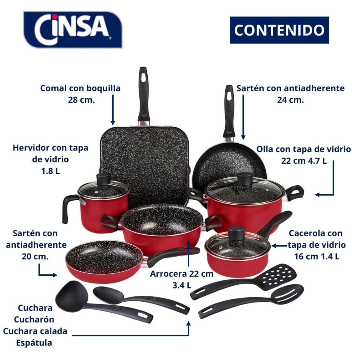 Cinsa Bateria de Cocina Experta Roca de aluminio de 14 piezas (Bateria 14 piezas)