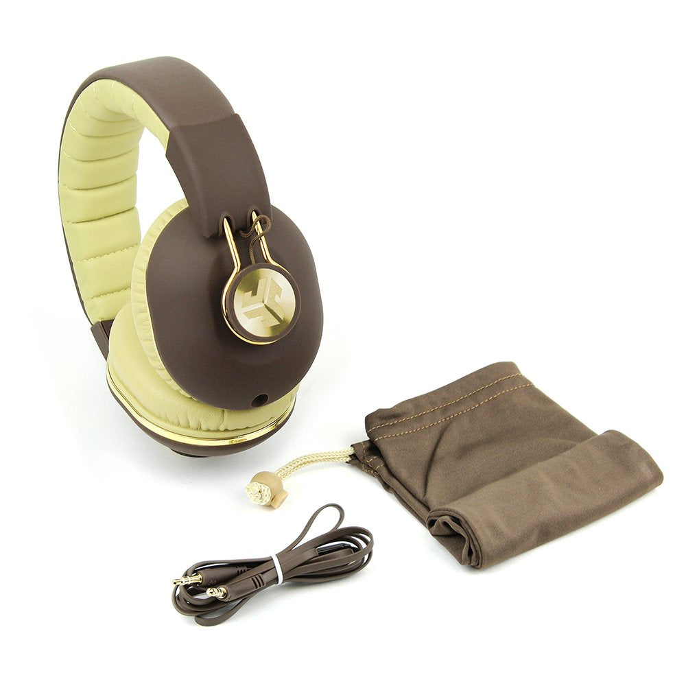 JLab BOMBORA-MBRNGLD-BOX Bombora Over-Ear Audífonos with Universal Mic, Matte Brown/Gold