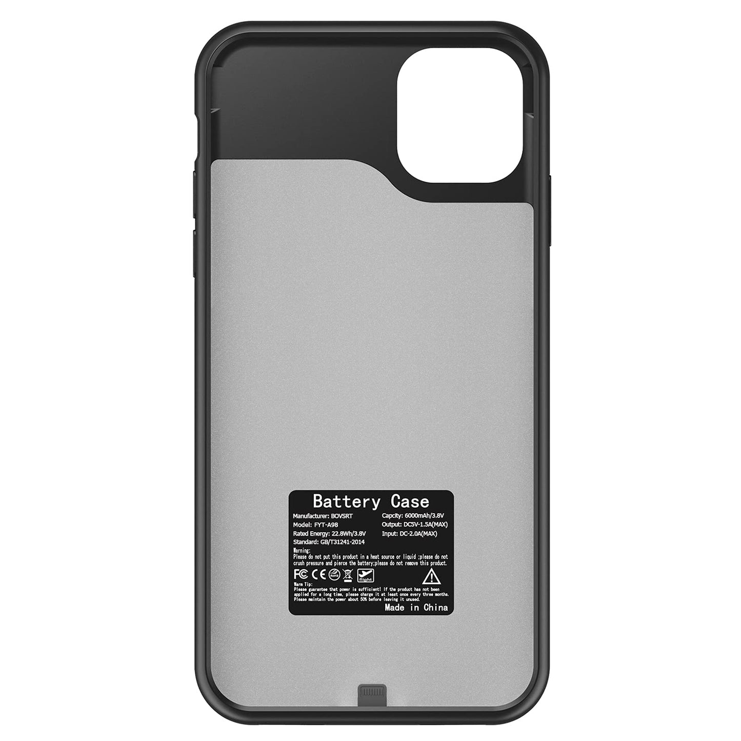 BOVSRT - Funda de batería para iPhone 13 Mini, 6500 mAh, delgada, recargable, inteligente, de carga extendida, con alta capacidad, protección de alto impacto, color negro