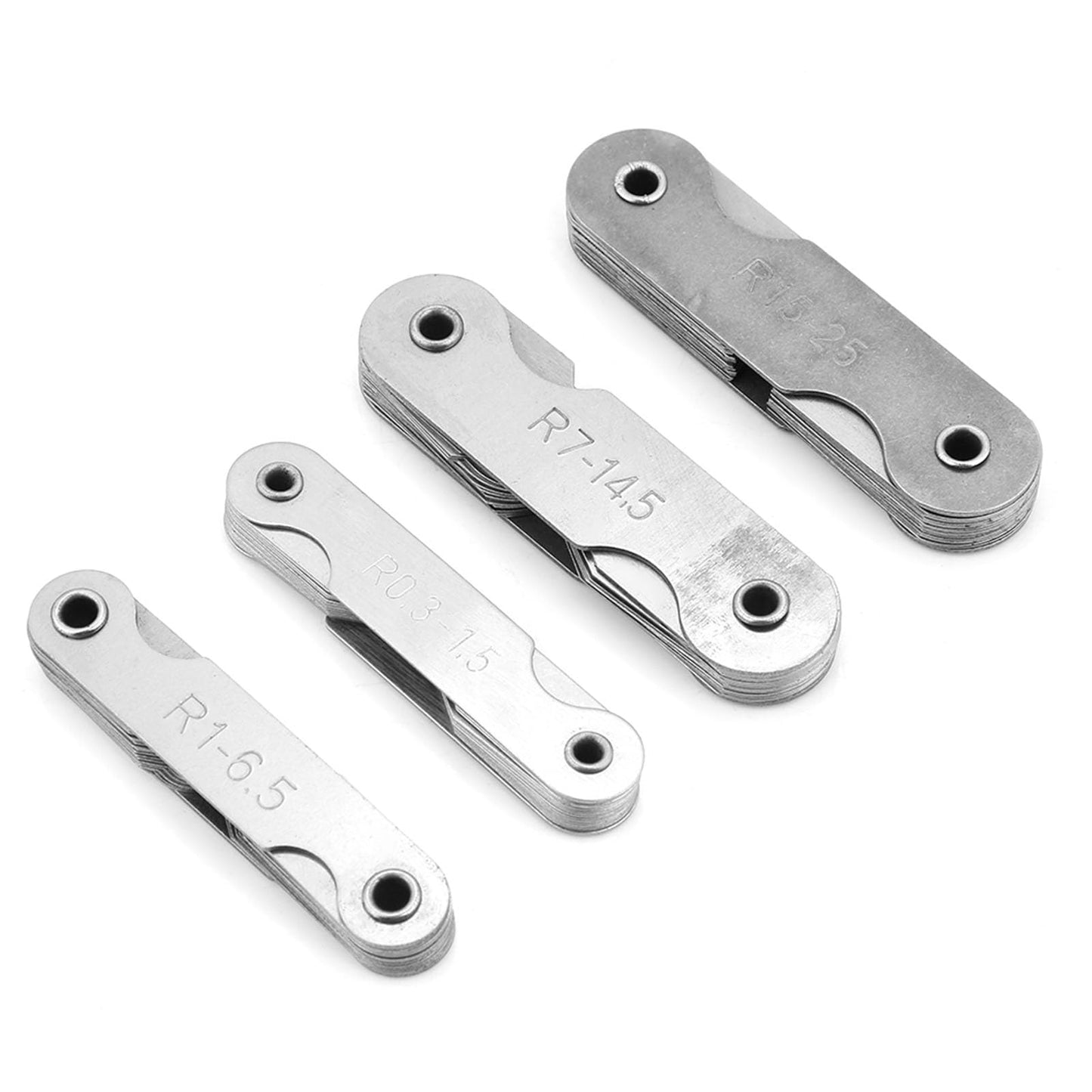 Hyuduo 4Pcs Radio Calibradores Acero Inoxidable Cóncavas/Convexos Medidor de Arco Herramienta de Medida de Bolsillo R0.3-1.5 / R1-6.5 / R7-14.5 / R15-25Mm Reemplazo de Gage