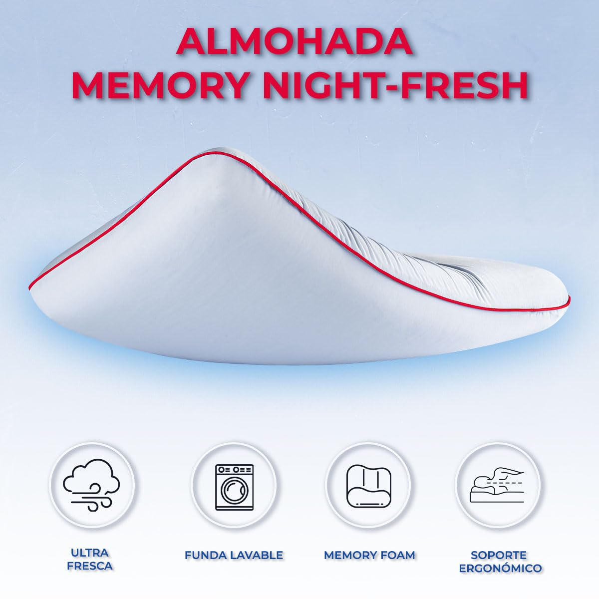 Atlas del descanso Almohada Memory Foam Queen Size Con Alto Soporte En Cabeza y Cuello, Con Sistema de Respiración Inteligente, Ortopedica, Hipoalergénica y Con Funda Lavable