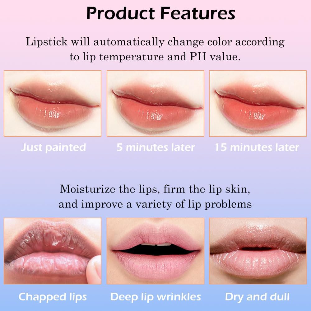 Bálsamo labial que cambia de color, Lápices Labiales mágico que cambia de color, Brillos Labiales teñido, labial hidratante impermeable de larga duración para mujeres (A)