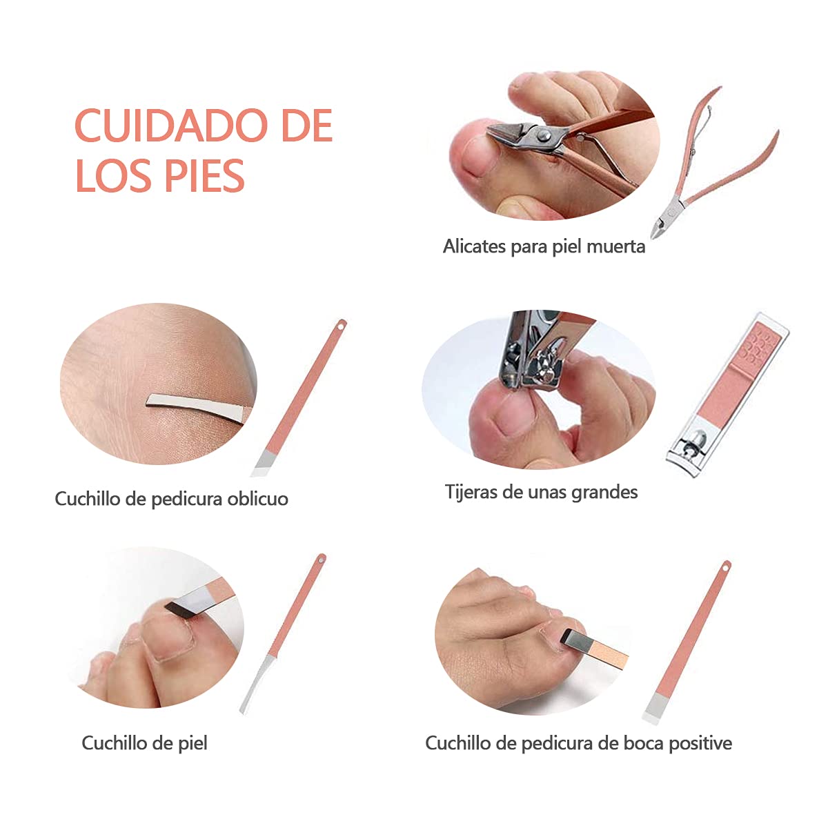 Set de manicura HONGHCL 23 en 1 Acero Inoxidable - Kit Completo para Uñas y Cutículas en Caja de Cuero Rosa