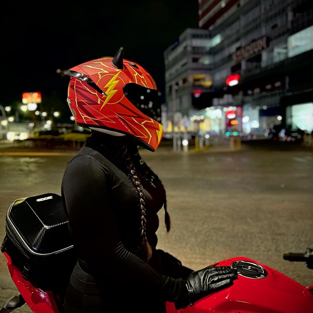 Casco Modular - DC - Visor Anti Baho Motocicleta Marca Edge - Visor Doble ANTIVAHO Certificado Dot Moto - Cascos Motocross Pegatina Pegatinas Protector Mujer Hombre (Flash, XL)