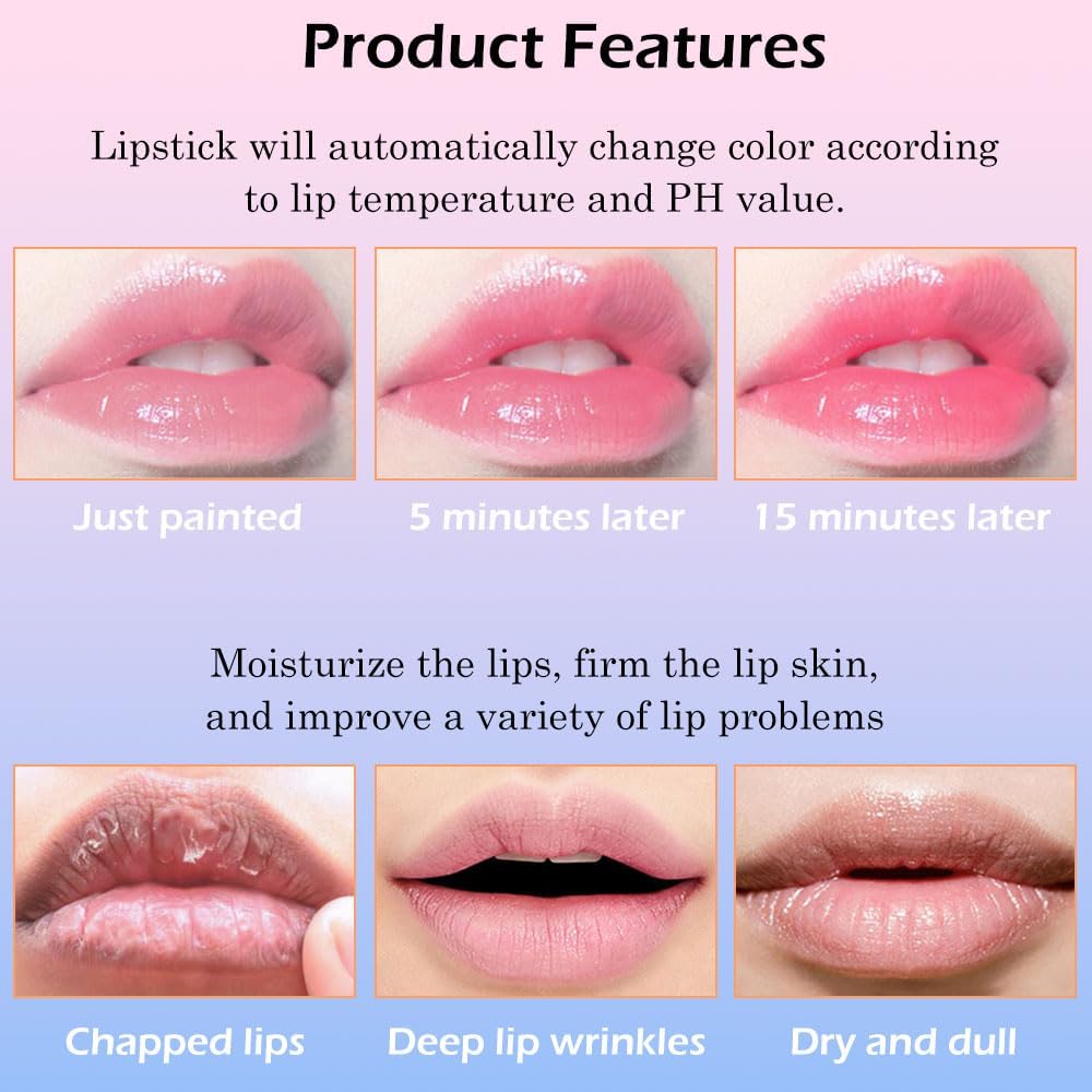 Bálsamo labial que cambia de color, Lápices Labiales mágico que cambia de color, Brillos Labiales teñido, labial hidratante impermeable de larga duración para mujeres (B)